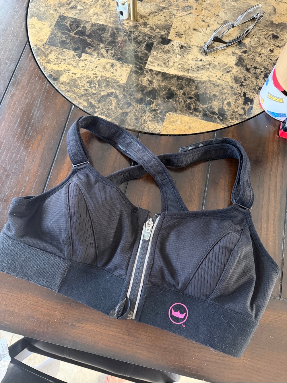 SHEFIT Black Sports Bra with Pink Logo Detail